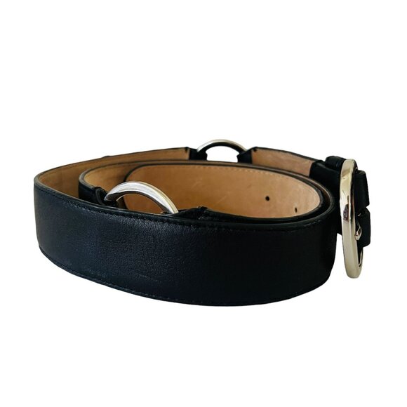 Ann Taylor Black Leather Dual Ring Belt Womens Large Silver Buckle & Design - Picture 5 of 14